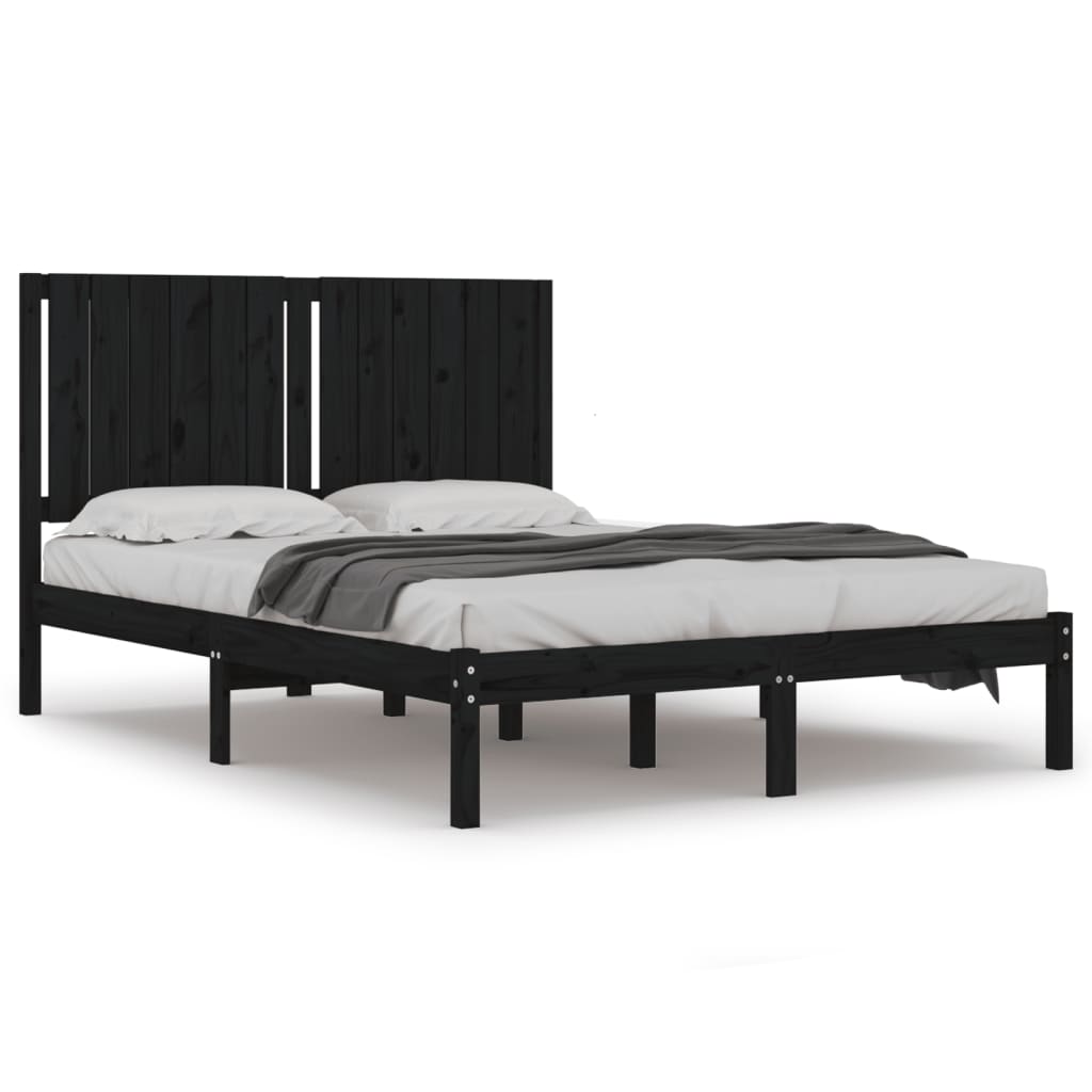 vidaXL Bed Frame | Black | Solid pine wood | Double Size | Bed Frame
