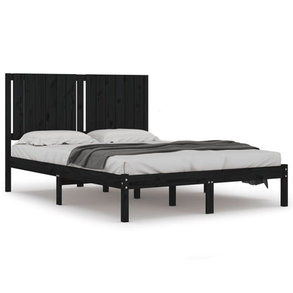 vidaXL Bed Frame | Black | Solid pine wood | Double Size | Bed Frame