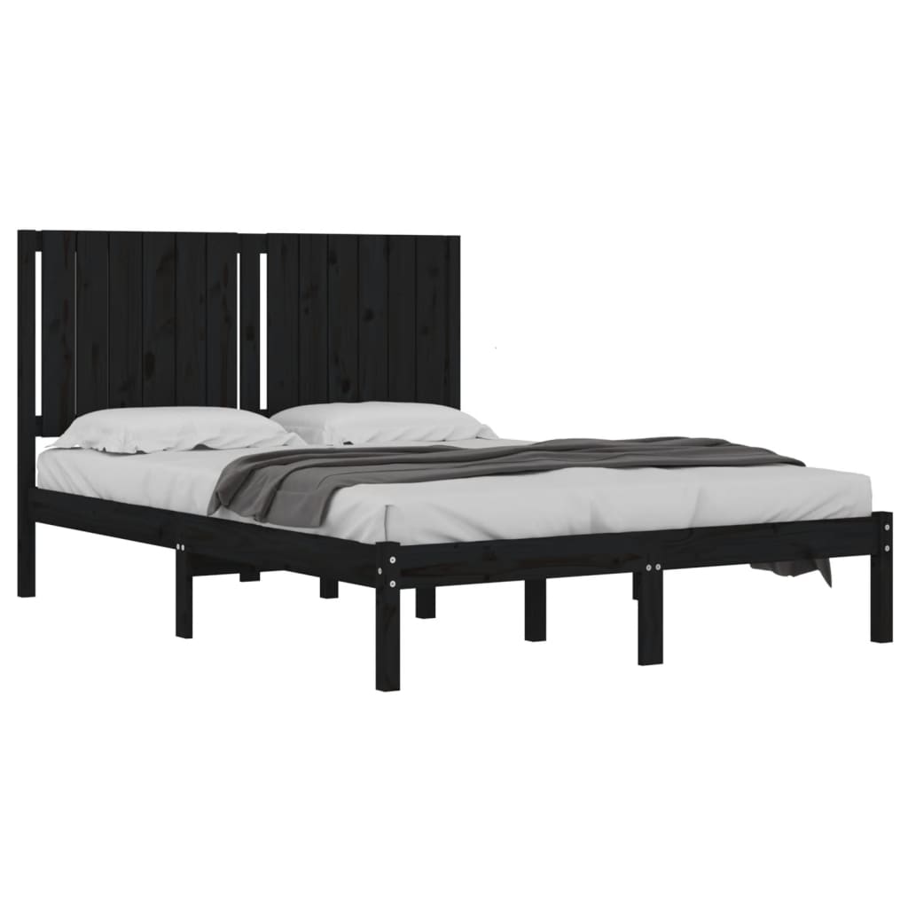 vidaXL Bed Frame | Black | Solid pine wood | Double Size | Bed Frame