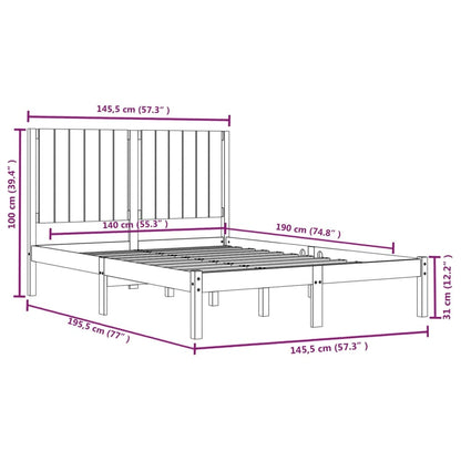vidaXL Bed Frame | Black | Solid pine wood | Double Size | Bed Frame