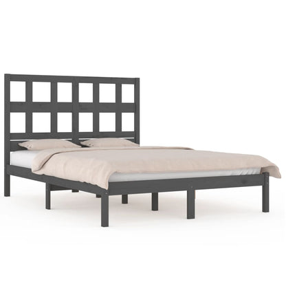 vidaXL Bed Frame | Grey | Solid pinewood | 200x200 cm | Decorative Inlays