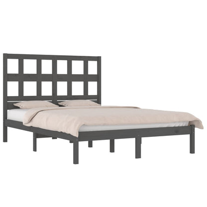 vidaXL Bed Frame | Grey | Solid pinewood | 200x200 cm | Decorative Inlays