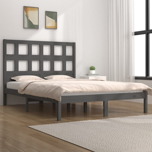 vidaXL Bed Frame | Grey | Solid pinewood | 200x200 cm | Decorative Inlays