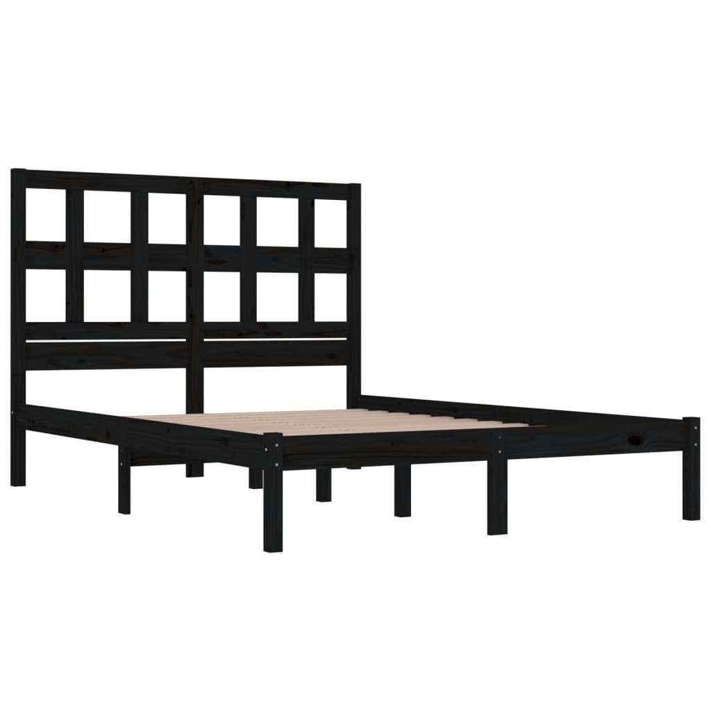 vidaXL Bed Frame | Black | Solid pinewood | 200 x 200 cm | Decorative Inlays