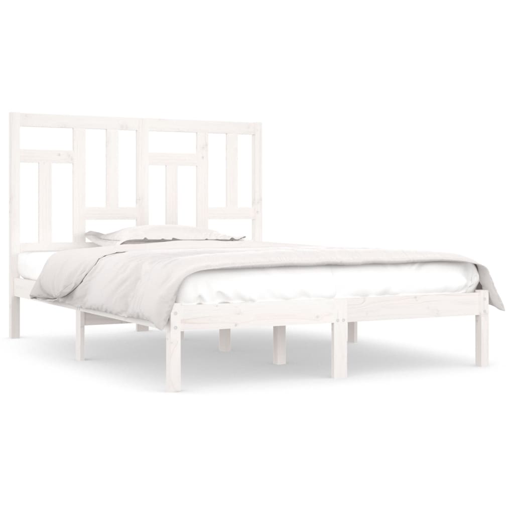 vidaXL Bed Frame | White | Solid pine wood | 140x200 cm | Durable | Bed Frame