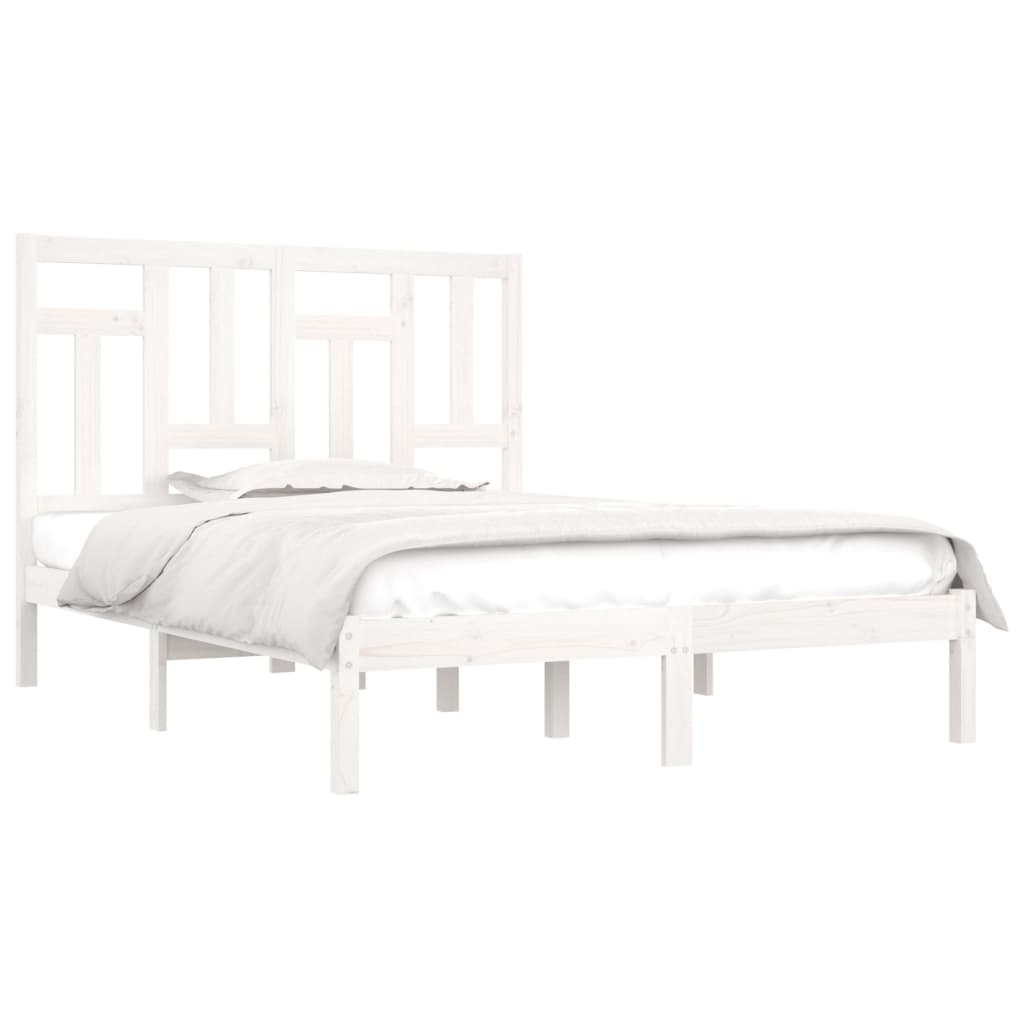 vidaXL Bed Frame | White | Solid pine wood | 140x200 cm | Durable | Bed Frame