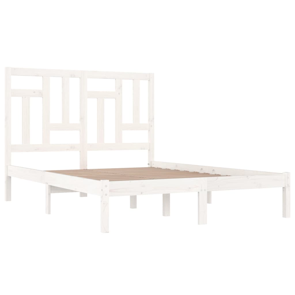 vidaXL Bed Frame | White | Solid pine wood | 140x200 cm | Durable | Bed Frame