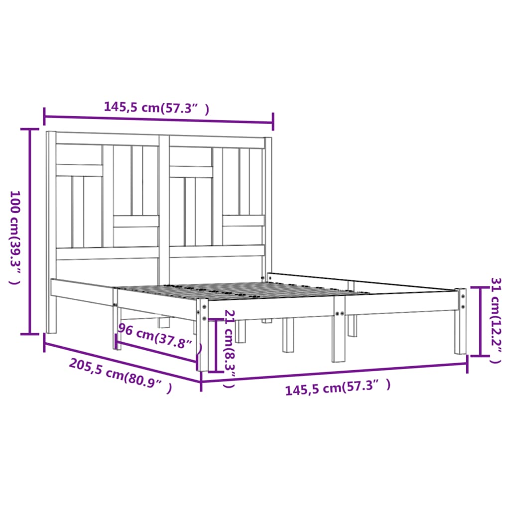 vidaXL Bed Frame | White | Solid pine wood | 140x200 cm | Durable | Bed Frame