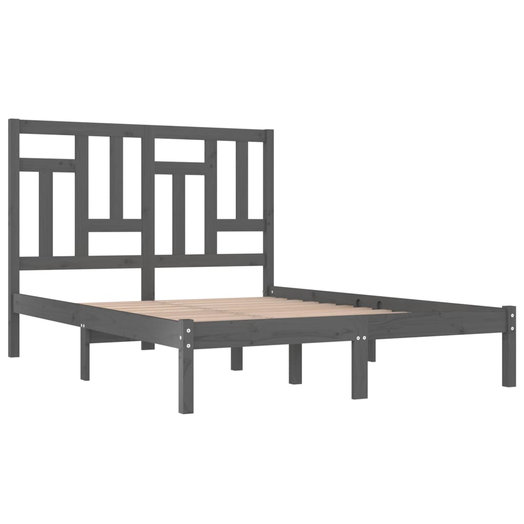 vidaXL Bed Frame | Grey | Solid Pinewood | 200 x 200 cm | Sleek | Bed Frame