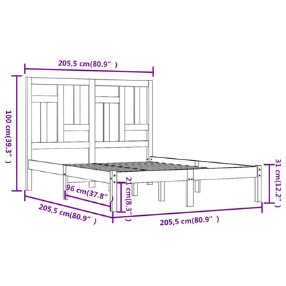 vidaXL Bed Frame | Grey | Solid Pinewood | 200 x 200 cm | Sleek | Bed Frame