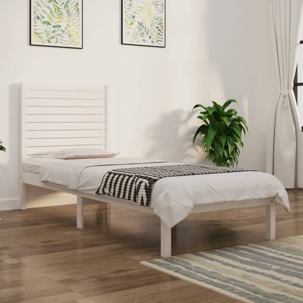 vidaXL Bed Frame | White | Solid pinewood | Small Single | Durable | Bed Frame