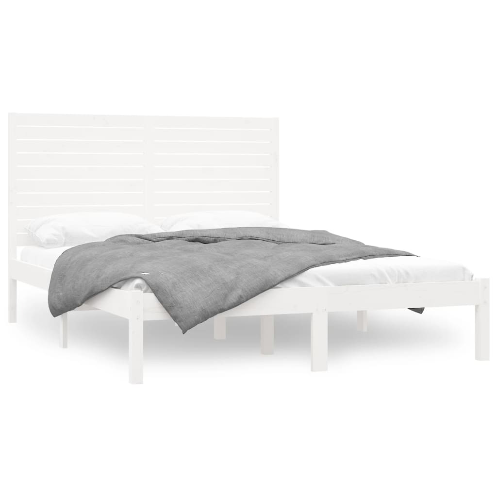 vidaXL Bed Frame | White | Solid pinewood | Double | Decorative Inlays