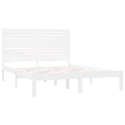 vidaXL Bed Frame | White | Solid pinewood | Double | Decorative Inlays