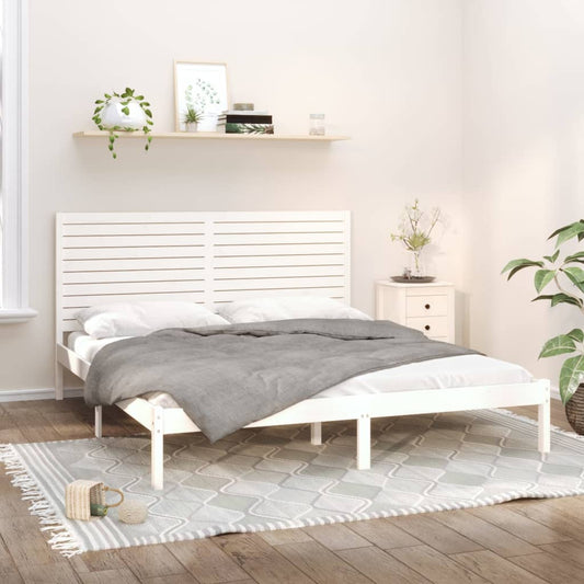 vidaXL Bed Frame | White | Solid pine wood | Double | Durable | Bed Frame