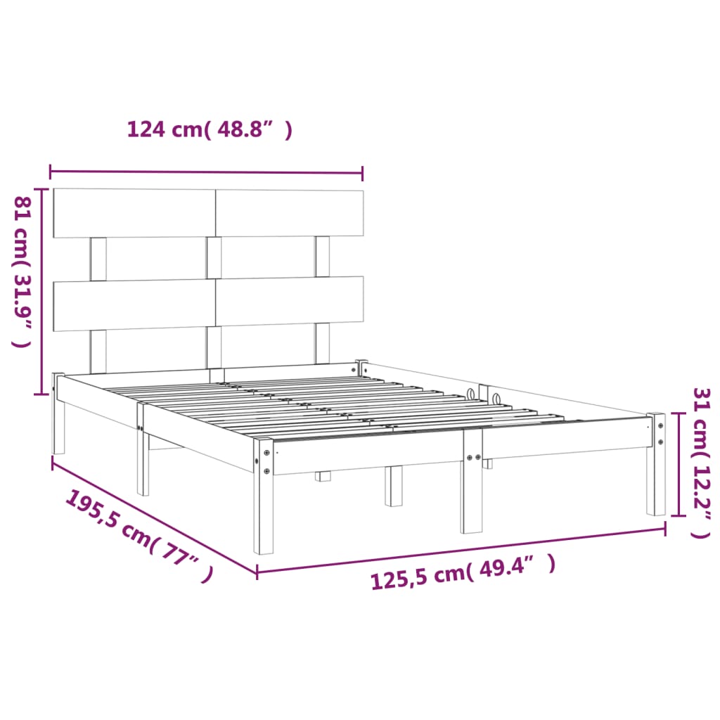 vidaXL Bed Frame without Mattress 120x190 cm Small Double Solid Wood