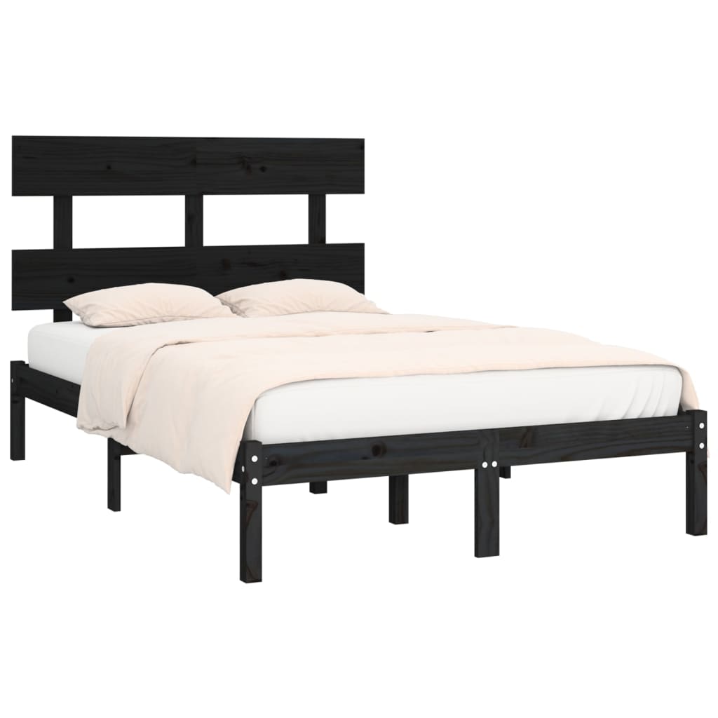 vidaXL Bed Frame | Black | Solid pine wood | Double | Durable | Bed Frame
