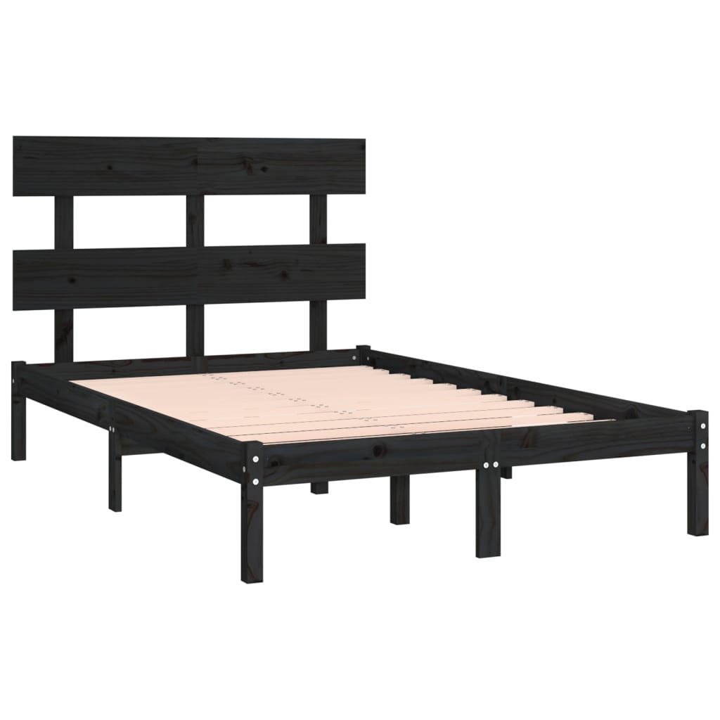 vidaXL Bed Frame | Black | Solid pine wood | Double | Durable | Bed Frame