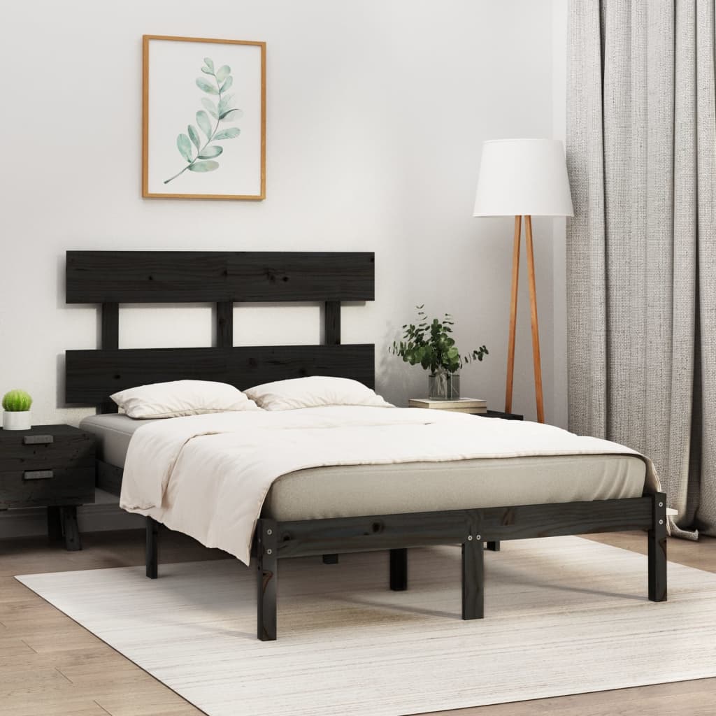 vidaXL Bed Frame | Black | Solid pine wood | Double | Durable | Bed Frame