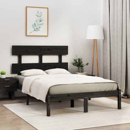 vidaXL Bed Frame | Black | Solid pine wood | Double | Durable | Bed Frame