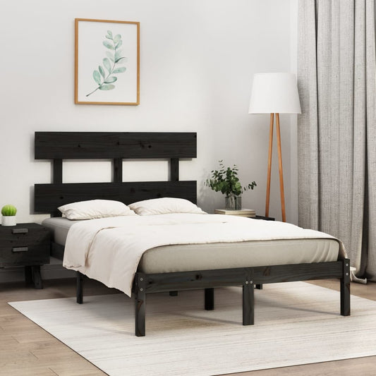 vidaXL Bed Frame | Black | Solid pine wood | Double | Durable | Bed Frame