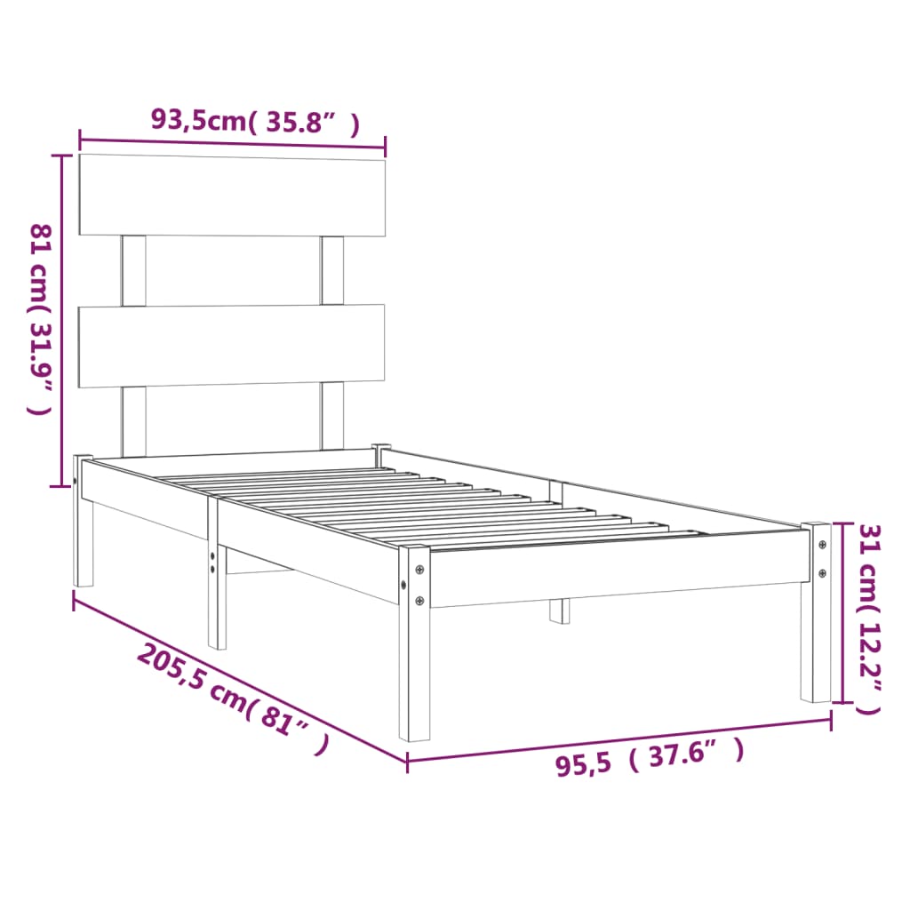 vidaXL Bed Frame without Mattress White 90x200 cm Solid Wood