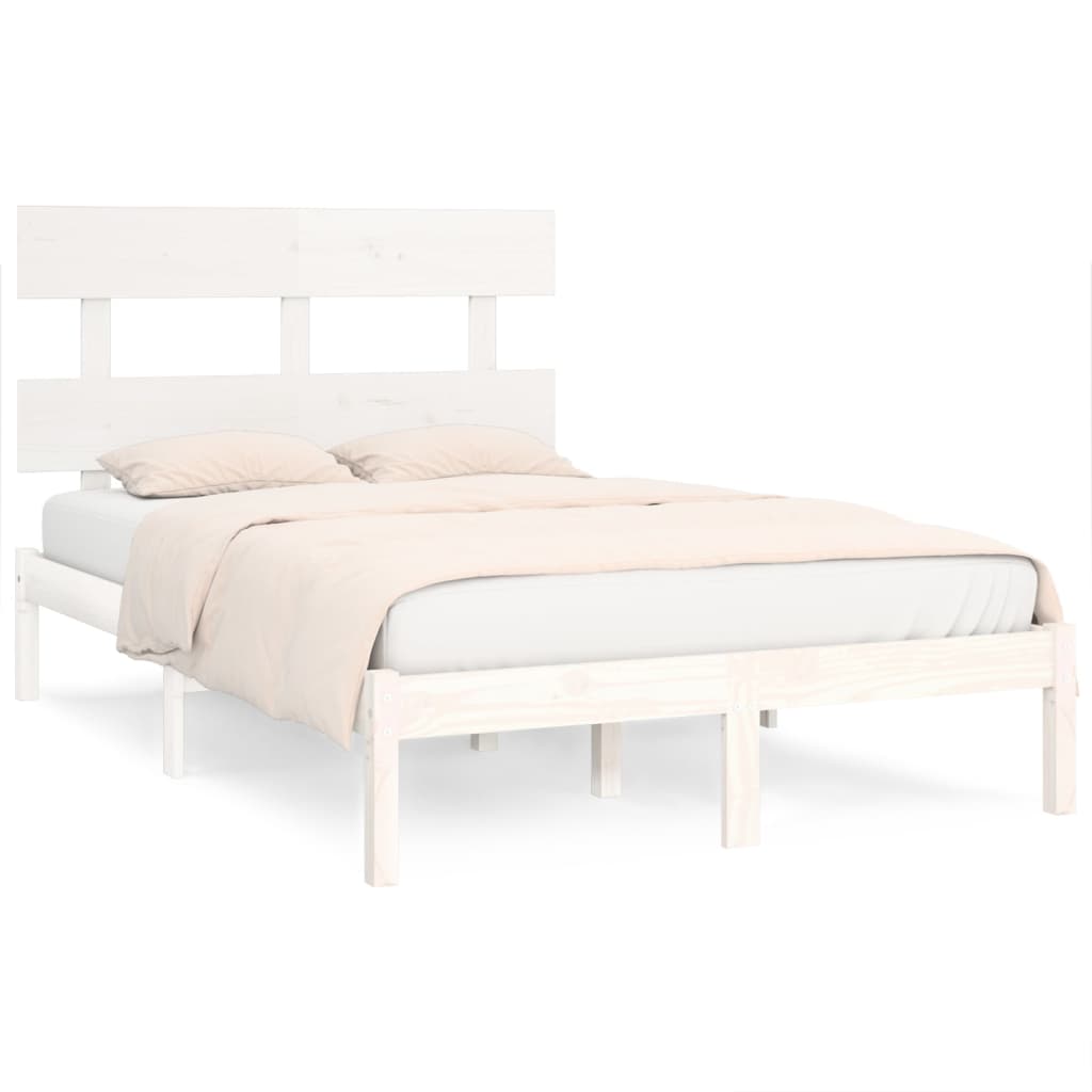 vidaXL Bed Frame | White | Solid Pine Wood | 120x200 cm | Decorative Inlays