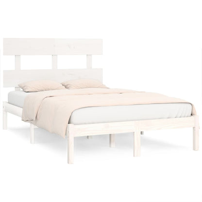 vidaXL Bed Frame | White | Solid Pine Wood | 120x200 cm | Decorative Inlays
