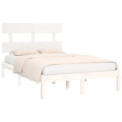 vidaXL Bed Frame | White | Solid Pine Wood | 120x200 cm | Decorative Inlays
