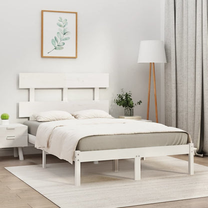 vidaXL Bed Frame | White | Solid Pine Wood | 120x200 cm | Decorative Inlays