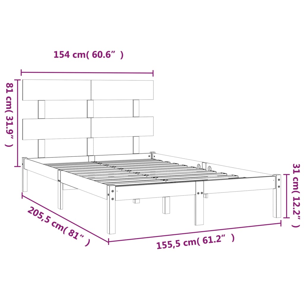 vidaXL Bed Frame | Natural wood | Solid pine wood | King | Durable | Bed Frame