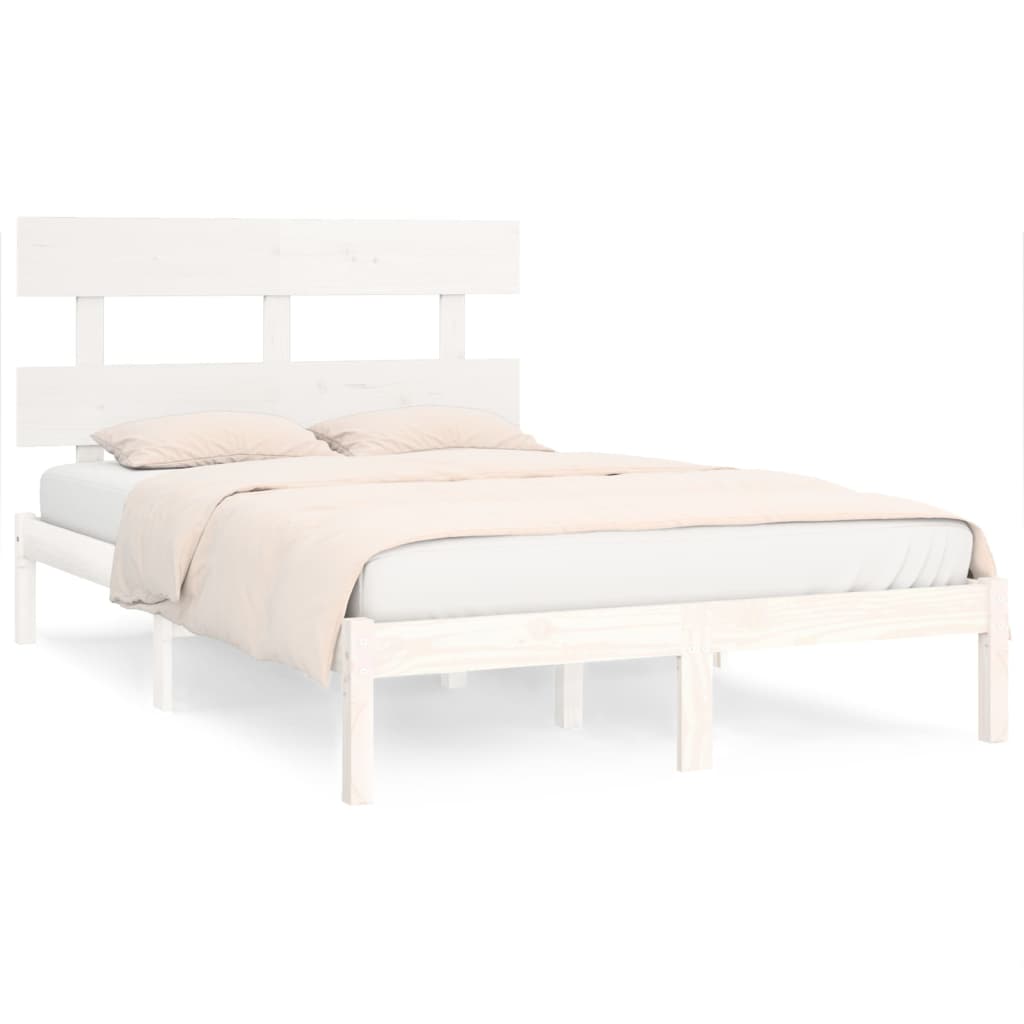 vidaXL Bed Frame | White | Solid pinewood | Double | Bed Frame | Rectangular