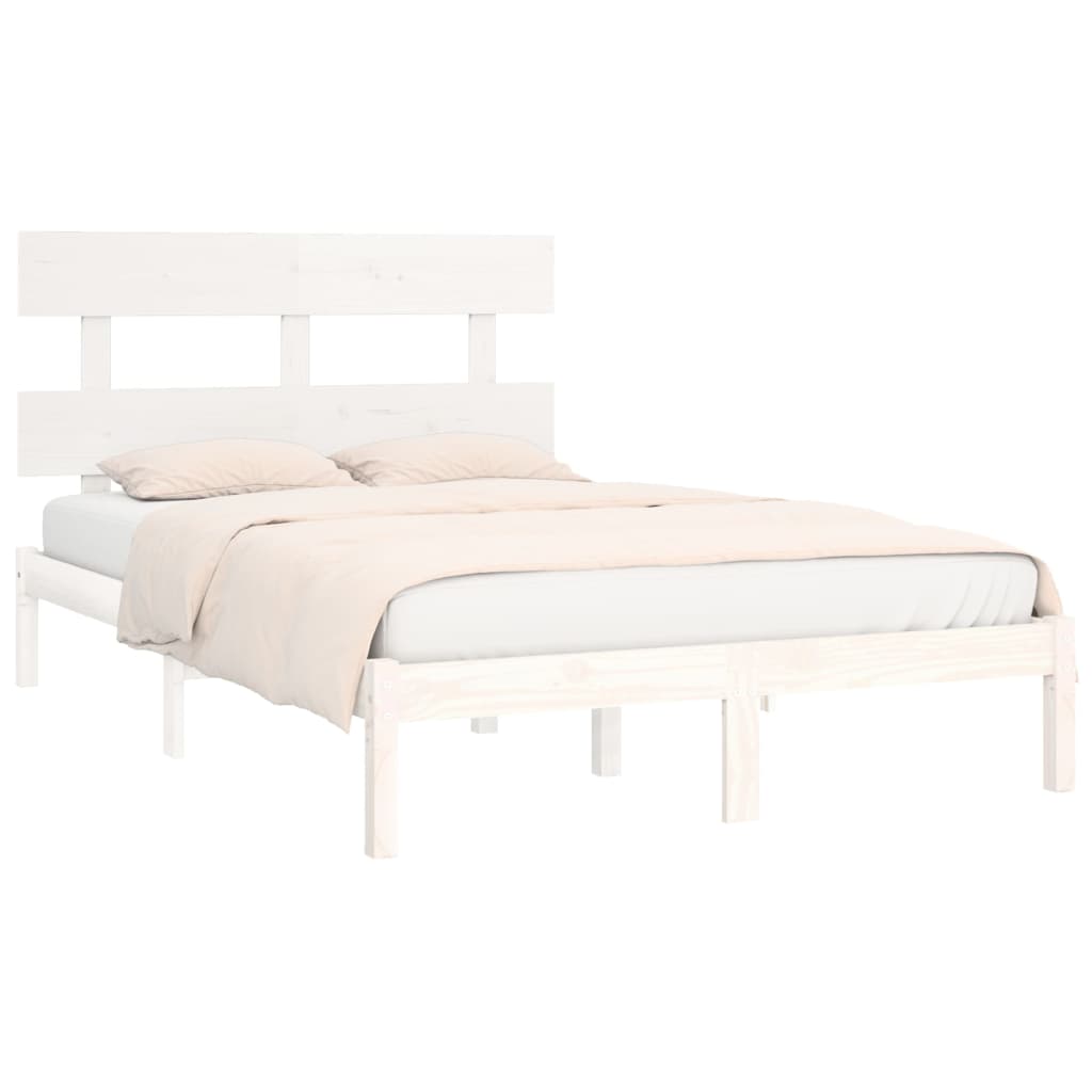 vidaXL Bed Frame | White | Solid pinewood | Double | Bed Frame | Rectangular