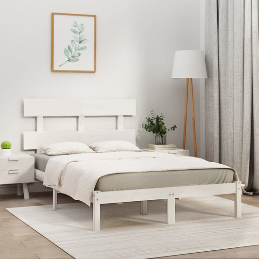 vidaXL Bed Frame | White | Solid pinewood | Double | Bed Frame | Rectangular
