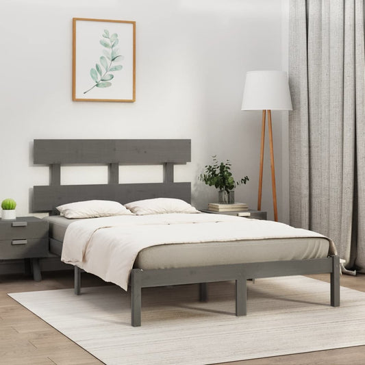 vidaXL Bed Frame | Grey | Solid Pine Wood | 200x200 cm | Durable | Bed Frame