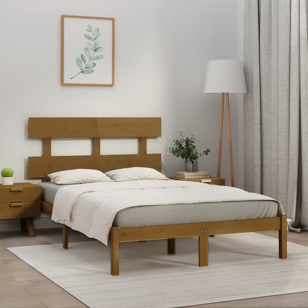 vidaXL Bed Frame | Honey Brown | Solid Pine Wood | Double | Durable | Bed Frame