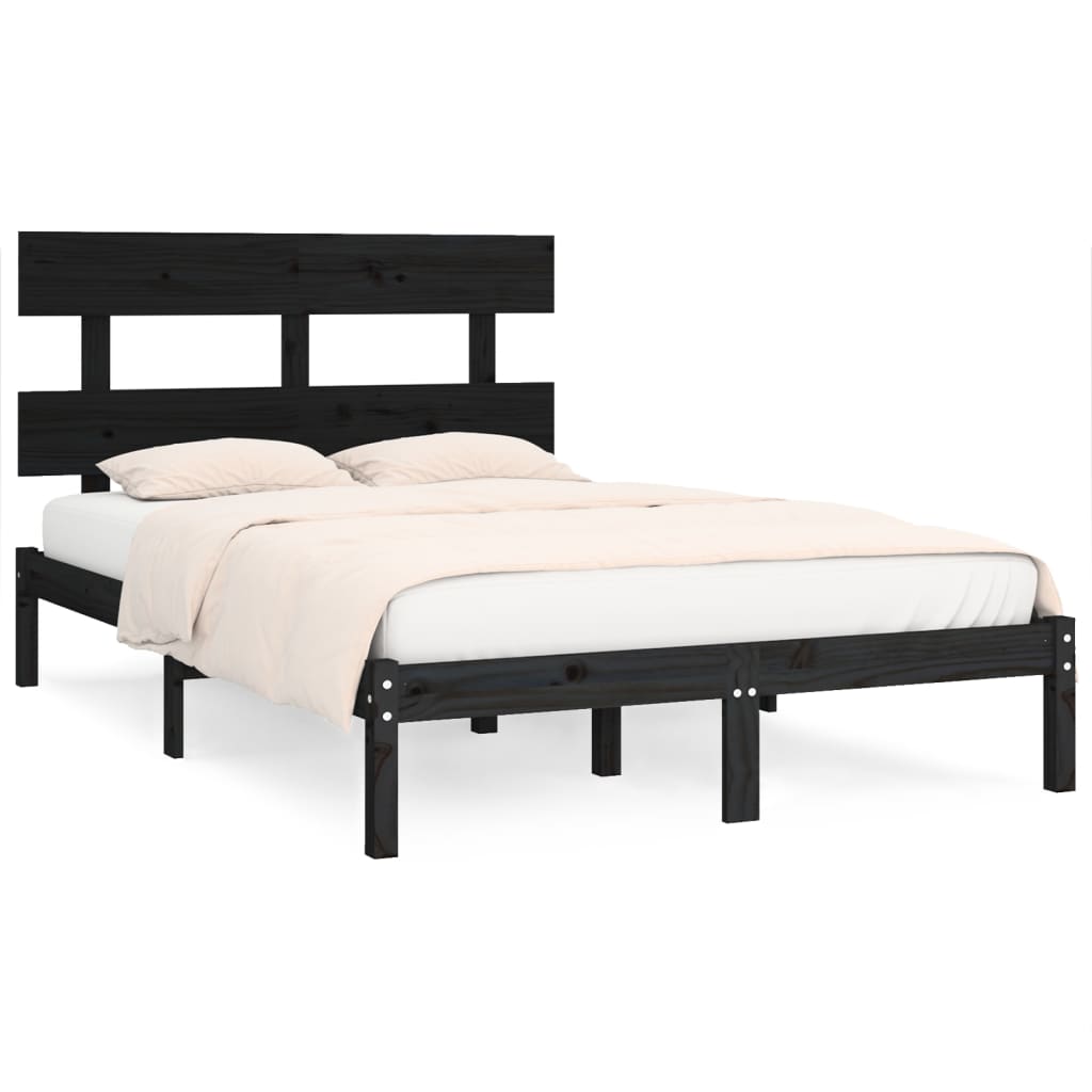 vidaXL Bed Frame | Black | Solid pinewood | Double | Durable | Bed Frame