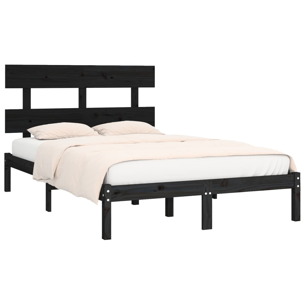 vidaXL Bed Frame | Black | Solid pinewood | Double | Durable | Bed Frame