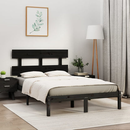 vidaXL Bed Frame | Black | Solid pinewood | Double | Durable | Bed Frame