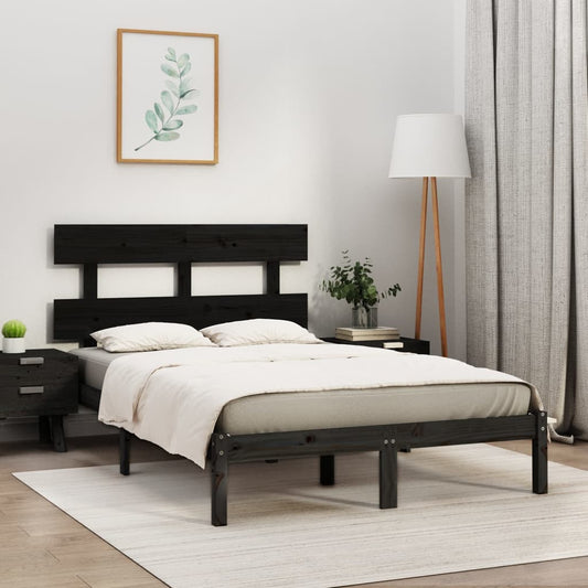 vidaXL Bed Frame | Black | Solid pinewood | Double | Durable | Bed Frame