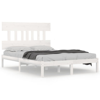 vidaXL Bed Frame | White | Solid pine wood | Double | Durable | Bed Frame