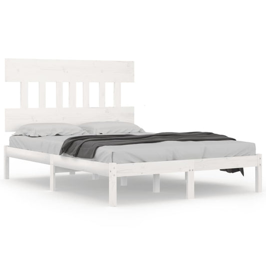 vidaXL Bed Frame | White | Solid pine wood | Double | Durable | Bed Frame