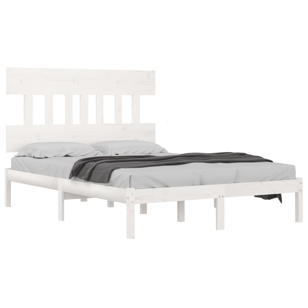 vidaXL Bed Frame | White | Solid pine wood | Double | Durable | Bed Frame
