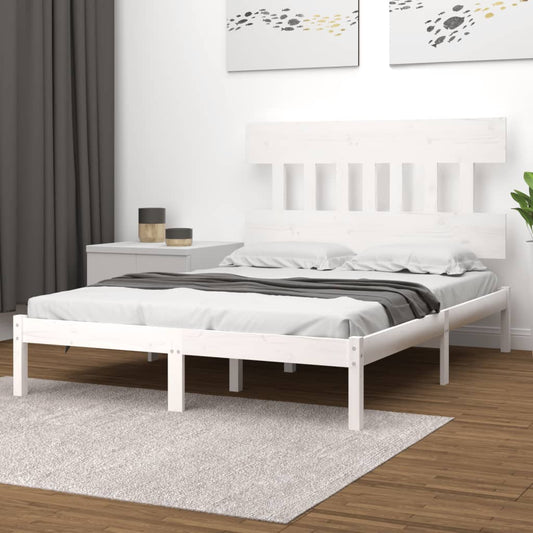 vidaXL Bed Frame | White | Solid pine wood | Double | Durable | Bed Frame