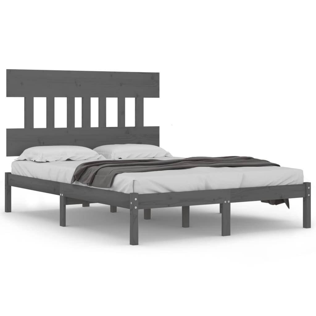 vidaXL Bed Frame | Grey | Solid Pine Wood | Double | Nice Design | Bed Frame