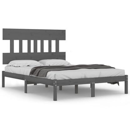 vidaXL Bed Frame | Grey | Solid Pine Wood | Double | Nice Design | Bed Frame
