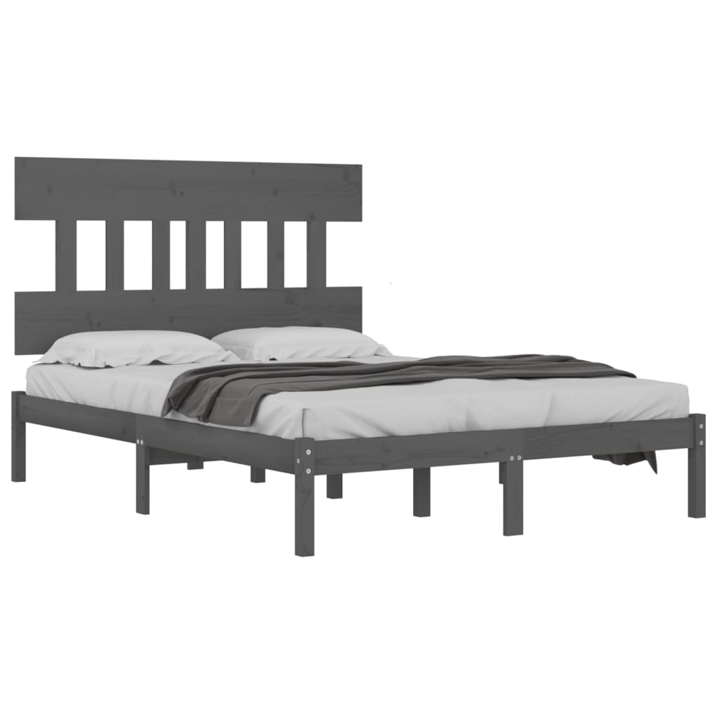 vidaXL Bed Frame | Grey | Solid Pine Wood | Double | Nice Design | Bed Frame