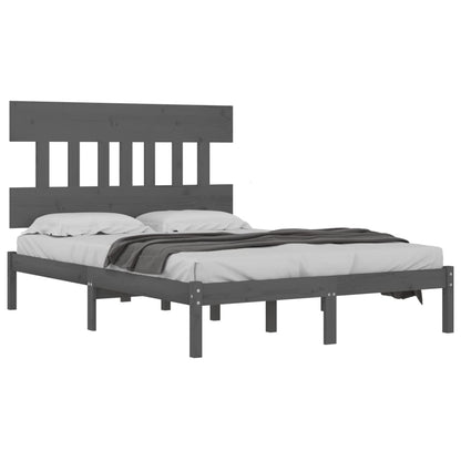 vidaXL Bed Frame | Grey | Solid Pine Wood | Double | Nice Design | Bed Frame