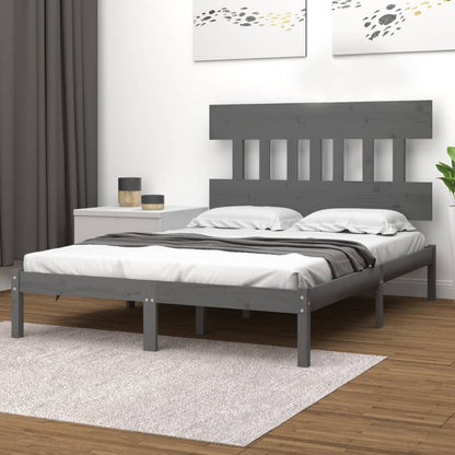 vidaXL Bed Frame | Grey | Solid Pine Wood | Double | Nice Design | Bed Frame