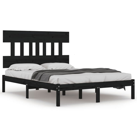 vidaXL Bed Frame | Black | Solid pine wood | Large | Bed Frame | Rectangular
