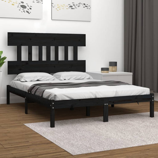 vidaXL Bed Frame | Black | Solid pine wood | Large | Bed Frame | Rectangular